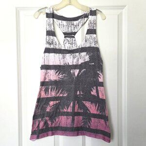 Hang Ten Pink & Gray Racerback Tank Top w Palm Tree Print